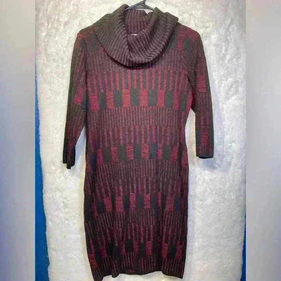 Sandra Darren Dresses & Skirts - Sandra Darren Black Red Graphic Cowl Sweater Dress Warm Office Casual Womens Med